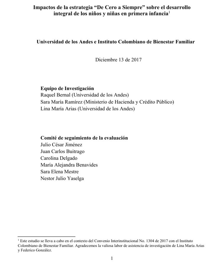 Portada Impactos de la estrategia “De Cero a Siempre” sobre el desarrollo integral de los niños y niñas en primera infancia
