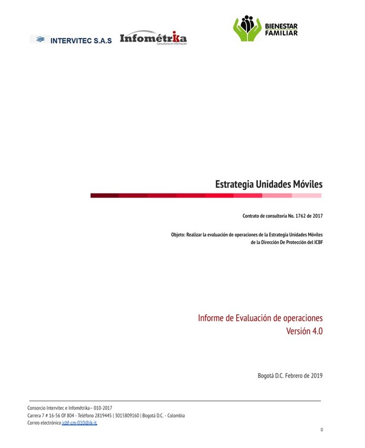 Portada Evaluación de operaciones de la estrategia Unidades Móviles de la Dirección de Protección del ICBF