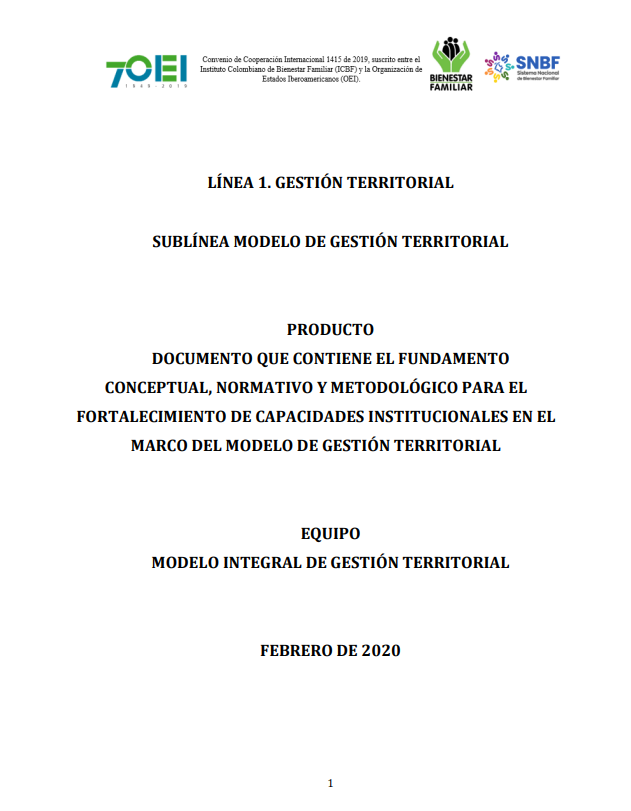 Portada del documento Fundamento conceptual, normativo y metodológico para el fortalecimiento de capacidades institucionales en el marco del Modelo de Gestión Territorial