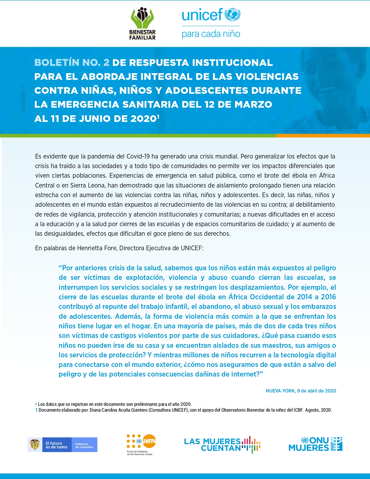 Respuesta institucional para el abordaje integral de las violencias contra niñas, niños y adolescentes durante la emergencia sanitaria del 12 de marzo al 11 de junio de 2020